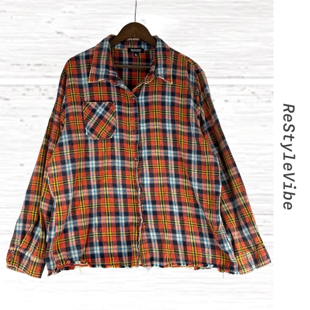 LA LA LAND Women’s Size XL Shirt Flannel Plaid Graphic Nashville TN Oversized